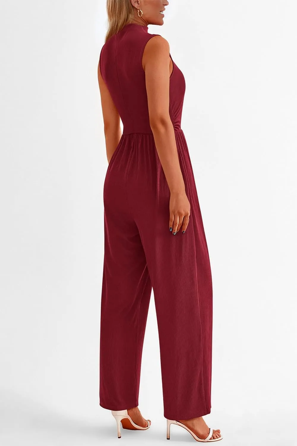 VECVOC Womens Summer Jumpsuits One Piece Outfits Sleeveless Overall Wide Leg Pants Rompers with Pockets