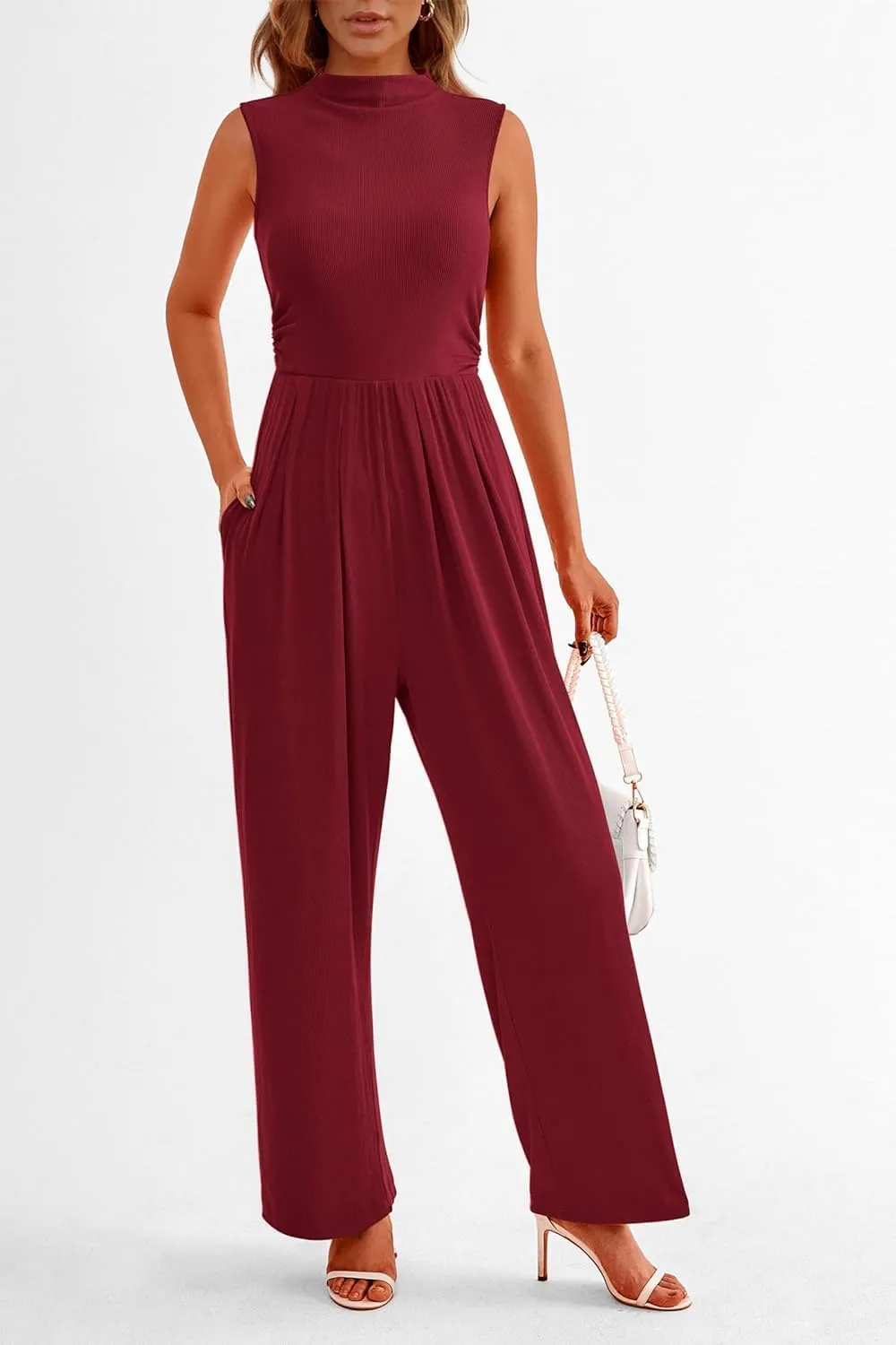 VECVOC Womens Summer Jumpsuits One Piece Outfits Sleeveless Overall Wide Leg Pants Rompers with Pockets