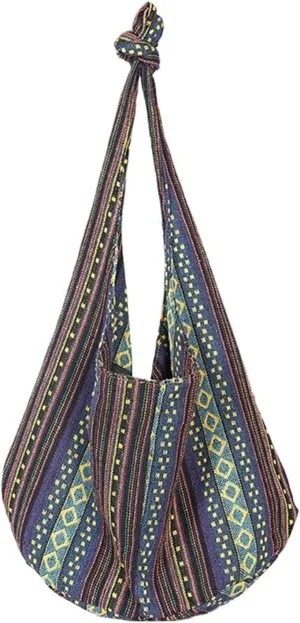 Vintage Bohemian Chic Canvas Shoulder Bag Ethnic Style Large Capacity Handbag Soft Tote Bag Casual Crossbody Bag Female Daily