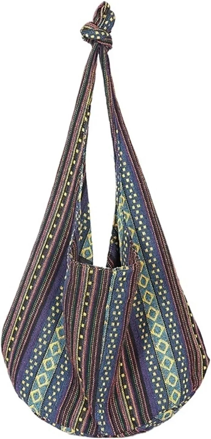 Vintage Bohemian Chic Canvas Shoulder Bag Ethnic Style Large Capacity Handbag Soft Tote Bag Casual Crossbody Bag Female Daily