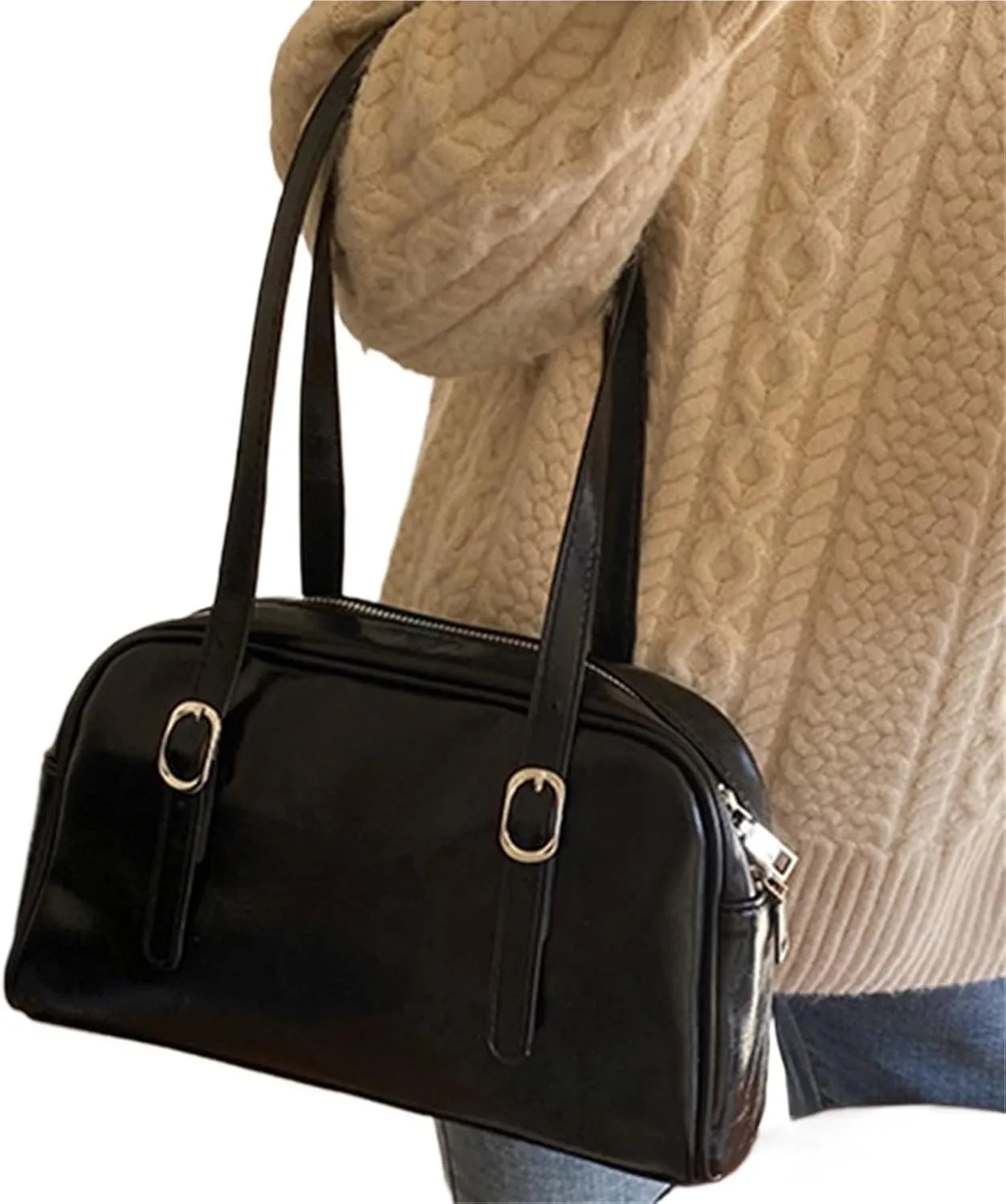 Vintage PU Leather Women Tote Handbag Fashion Shoulder Bag Large Capacity Chic Hobo Bag Designer Solid Underarm Bag