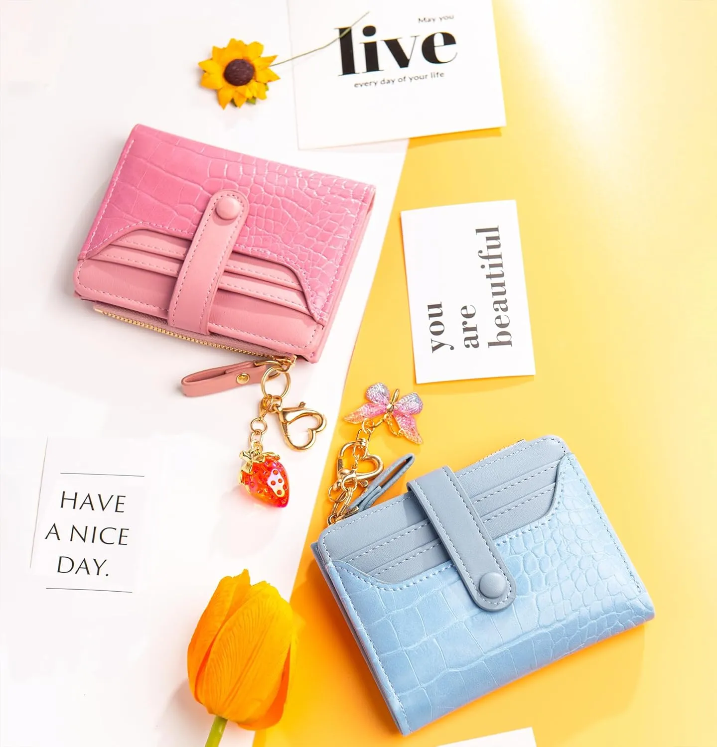 Wallet Keychain Wristlet for Women Card Holder with Bracelet and Cute Key Chains Accessories Girl Small Wallets