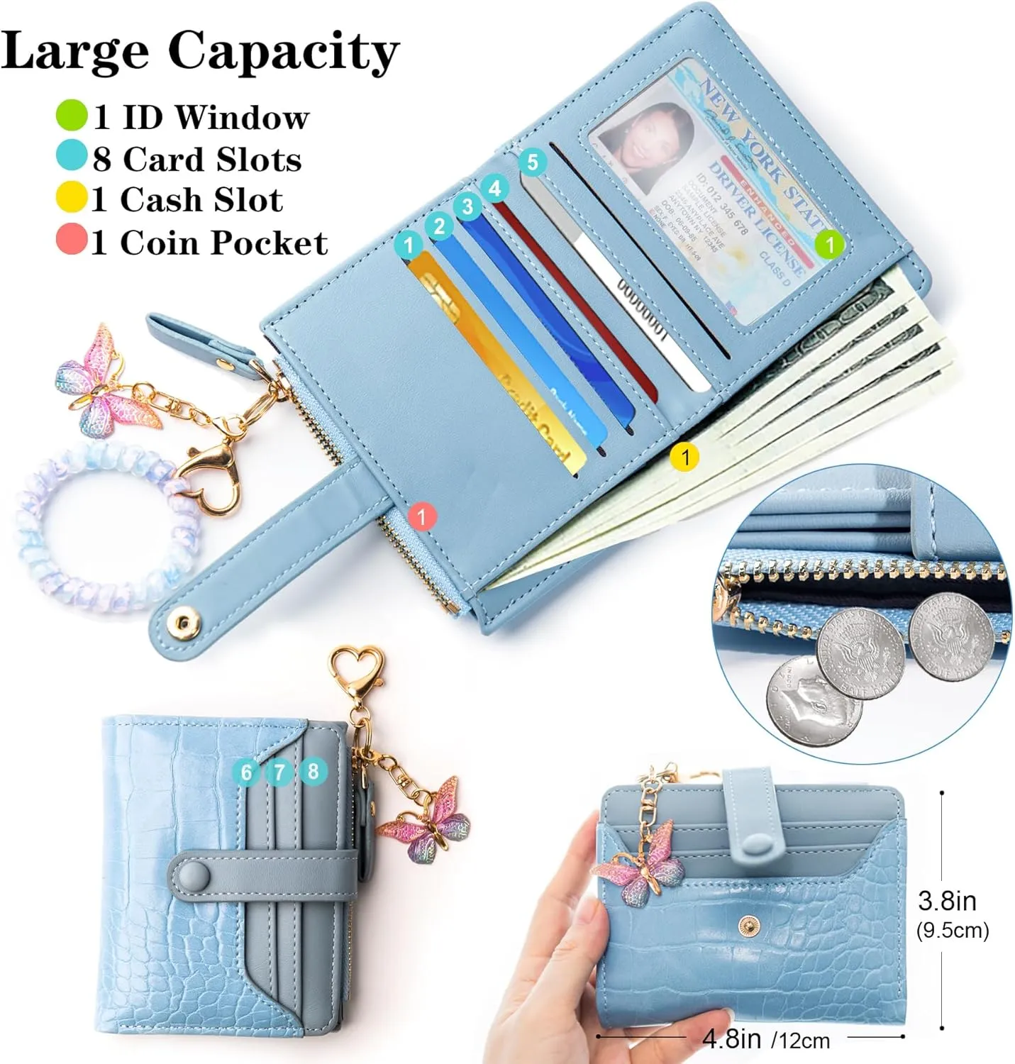 Wallet Keychain Wristlet for Women Card Holder with Bracelet and Cute Key Chains Accessories Girl Small Wallets