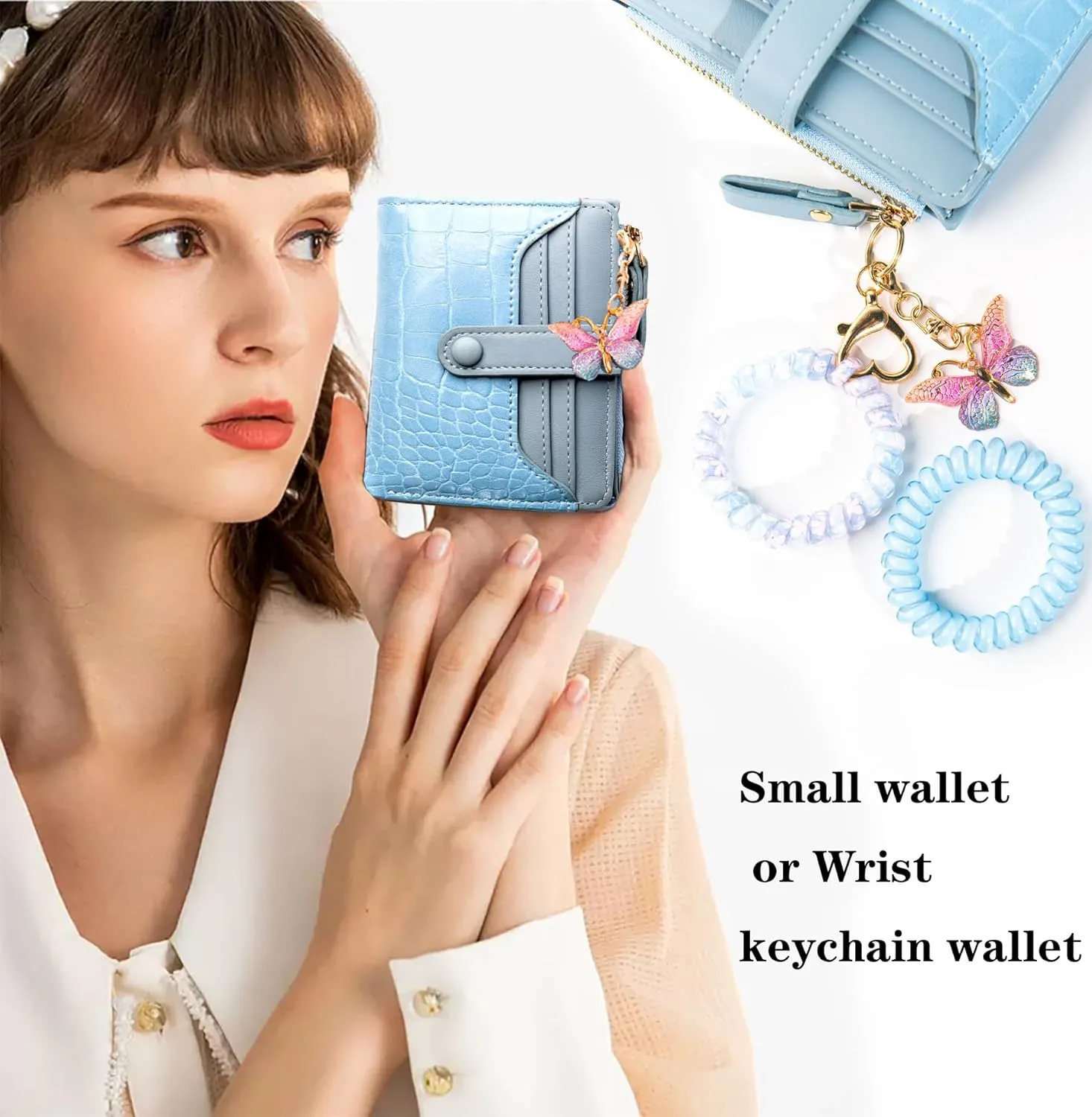 Wallet Keychain Wristlet for Women Card Holder with Bracelet and Cute Key Chains Accessories Girl Small Wallets