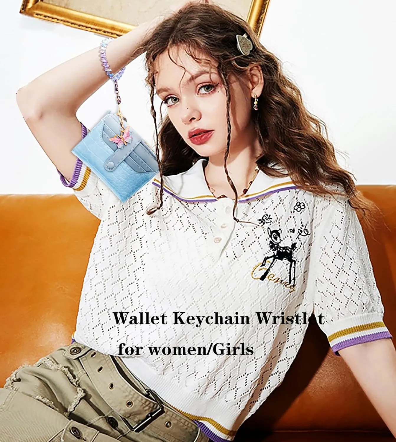 Wallet Keychain Wristlet for Women Card Holder with Bracelet and Cute Key Chains Accessories Girl Small Wallets