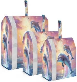 Watercolor Pink Dolphins Sea Compression Packing Cubes Suitcase Organizer Bags Set for Travel Cubes for Travel Accessories
