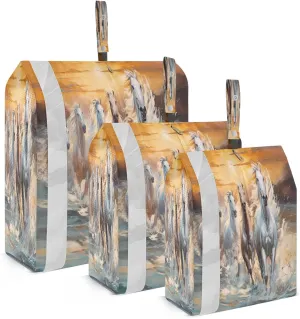Watercolor White Horses Packing Cubes for Travel 3 Set Compression Cubes Luggage Accessories for Carry On Suitcases