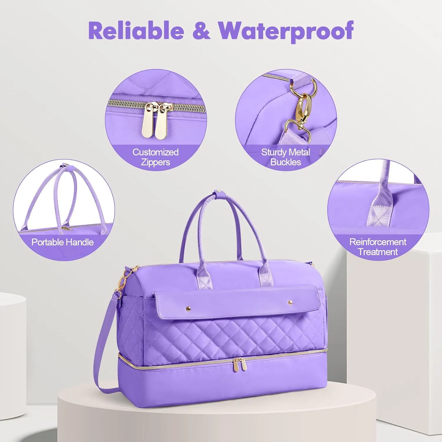 Wedama Weekender Bags for Women, Large Travel Duffel Bag with Shoe Compartment, Carry on Overnight Bag with Toiletry Makeup Bag, Gym Duffel Bag for Travel Gym Camping Hospital, Purple