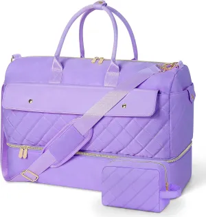 Wedama Weekender Bags for Women, Large Travel Duffel Bag with Shoe Compartment, Carry on Overnight Bag with Toiletry Makeup Bag, Gym Duffel Bag for Travel Gym Camping Hospital, Purple