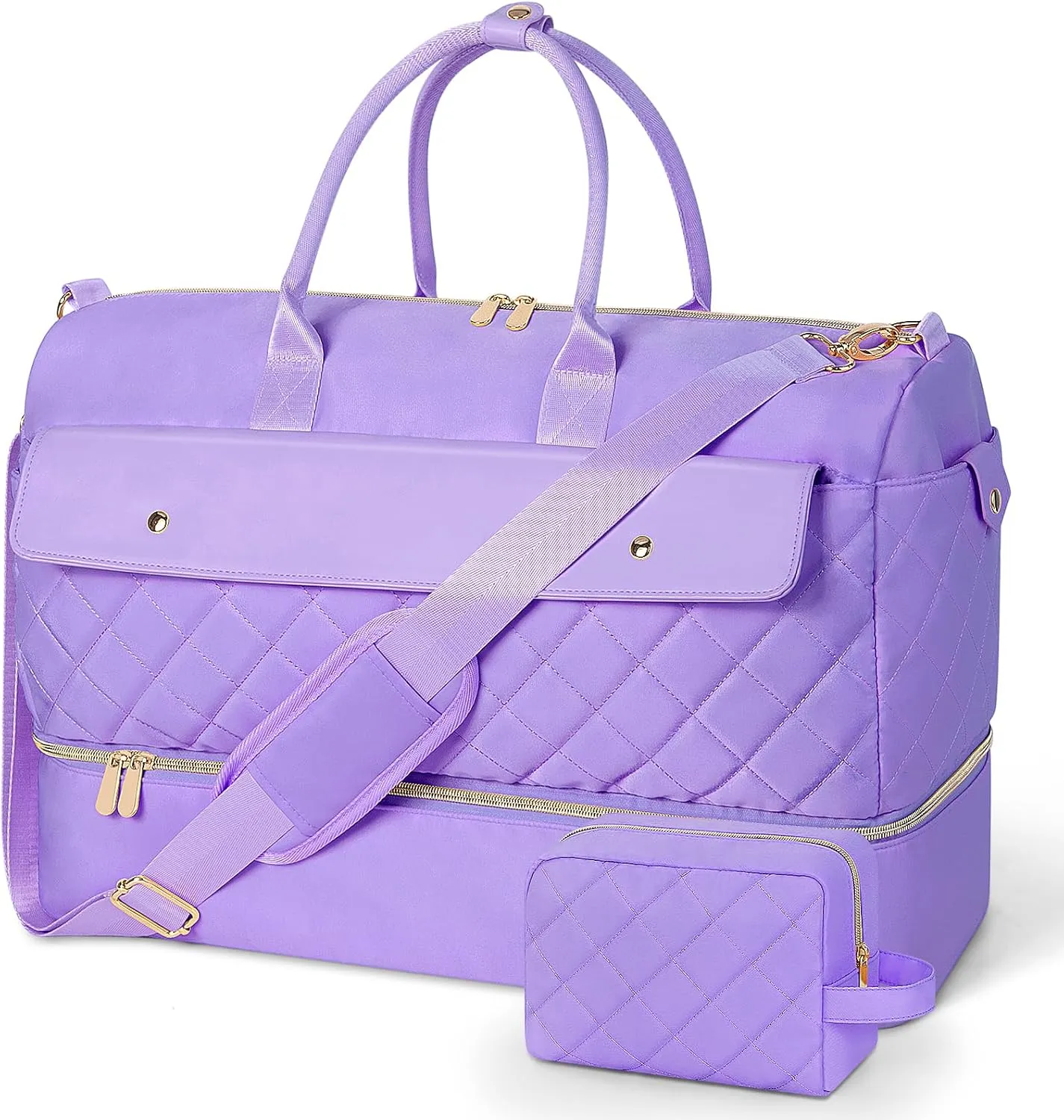 Wedama Weekender Bags for Women, Large Travel Duffel Bag with Shoe Compartment, Carry on Overnight Bag with Toiletry Makeup Bag, Gym Duffel Bag for Travel Gym Camping Hospital, Purple