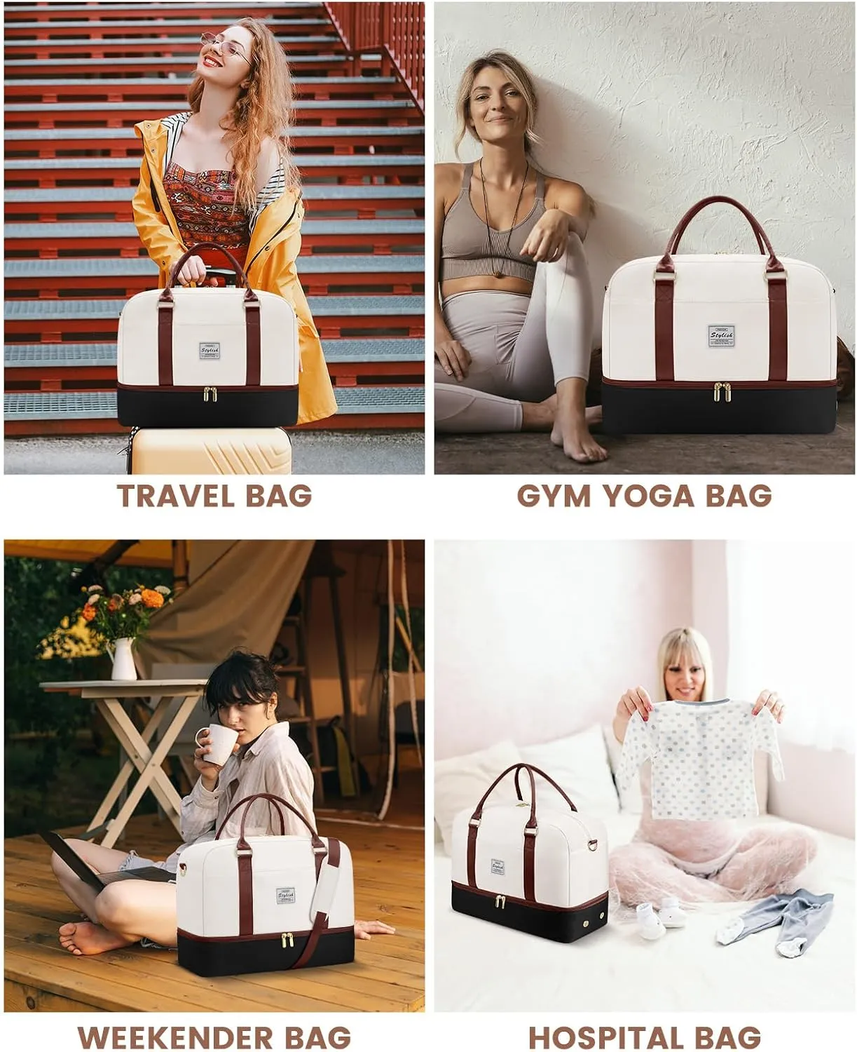 Weekender Travel Duffle Bag for Women: Overnight Bags with Shoe Compartment Carry on Bags for Airplanes with Toiletry Bag Weekend Gym Yoga Bag with Wet Pocket