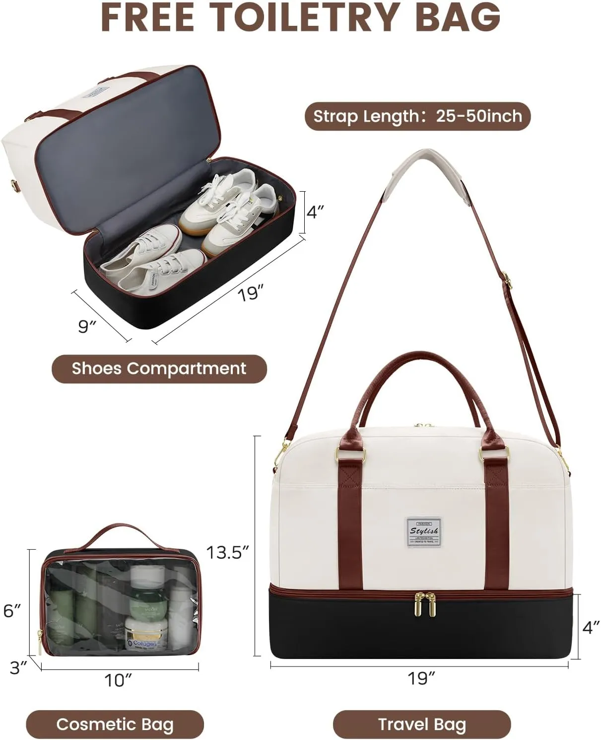 Weekender Travel Duffle Bag for Women: Overnight Bags with Shoe Compartment Carry on Bags for Airplanes with Toiletry Bag Weekend Gym Yoga Bag with Wet Pocket
