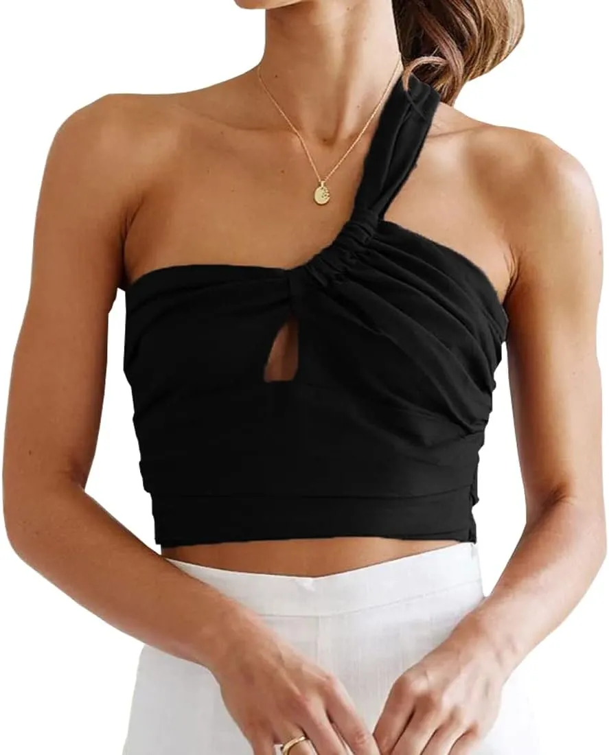 WEEPINLEE Sexy Going Out Crop Tops for Women Trendy Backless One Shoulder Tank Tops