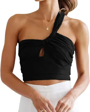 WEEPINLEE Sexy Going Out Crop Tops for Women Trendy Backless One Shoulder Tank Tops