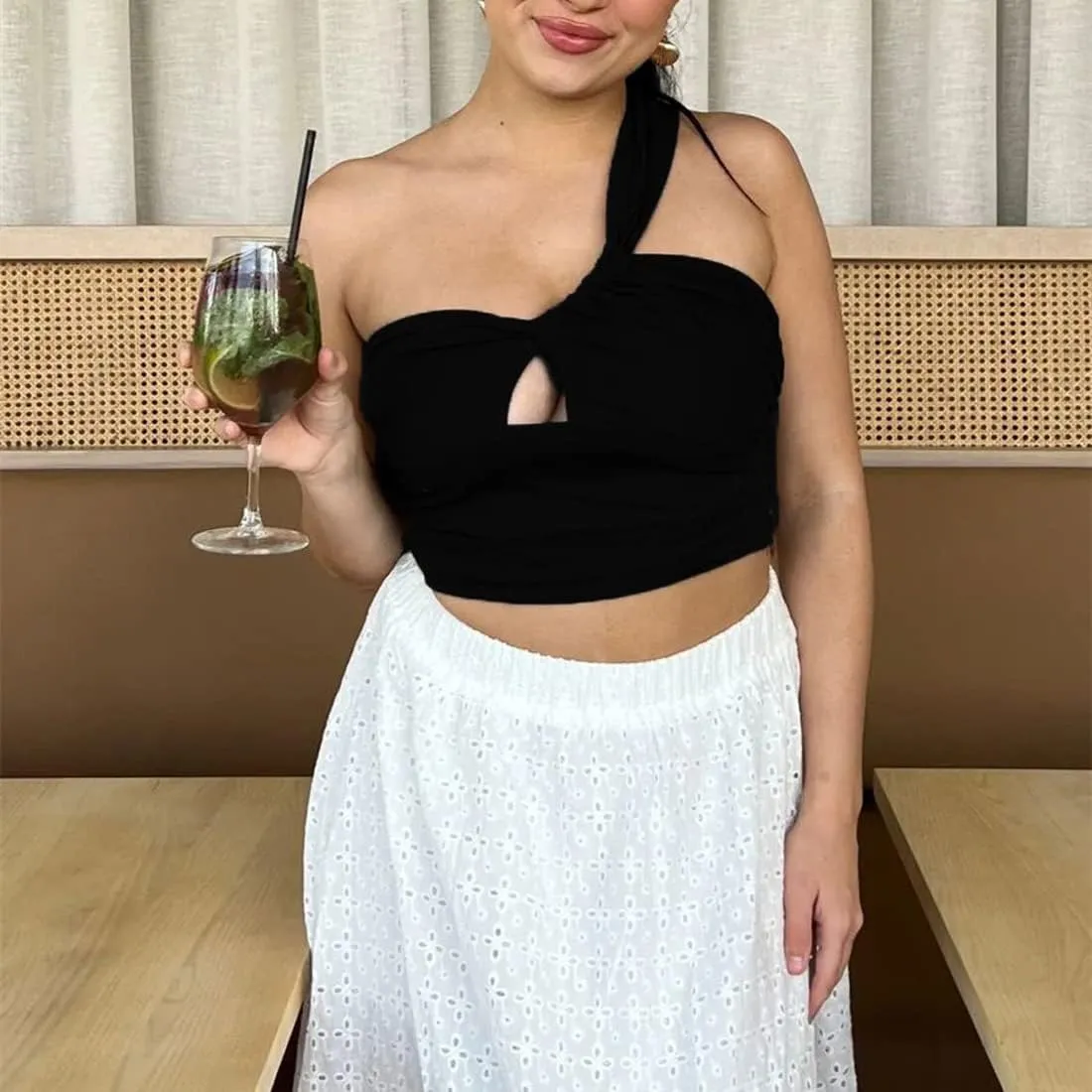 WEEPINLEE Sexy Going Out Crop Tops for Women Trendy Backless One Shoulder Tank Tops