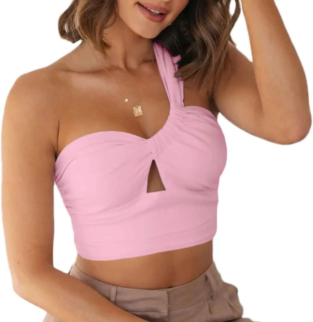 WEEPINLEE Sexy Going Out Crop Tops for Women Trendy Backless One Shoulder Tank Tops