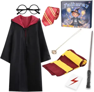 Wizard Cosplay Costume Accessories Gifts Magic Robe Magic Wand Eyeglass Frame Knit Scarf Tie Necklace Set