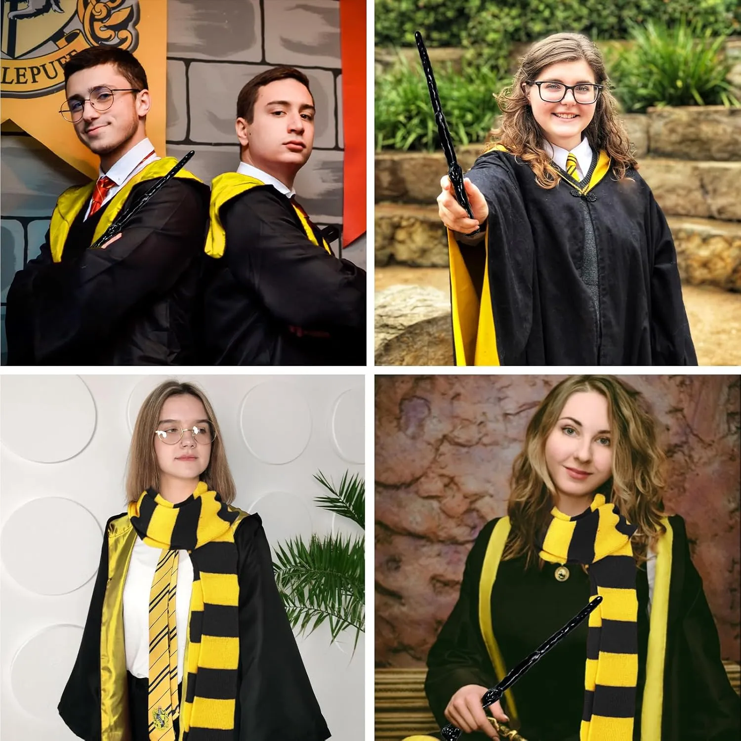 Wizard Costume Cosplay Set, Wizard Cloak Robe for Adults Teens, Wizarding Halloween Costume Accessories for Party