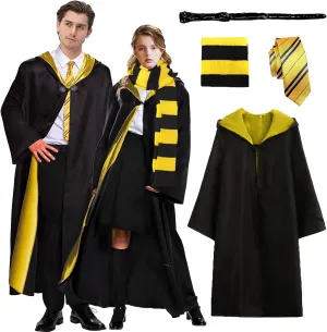 Wizard Costume Cosplay Set, Wizard Cloak Robe for Adults Teens, Wizarding Halloween Costume Accessories for Party