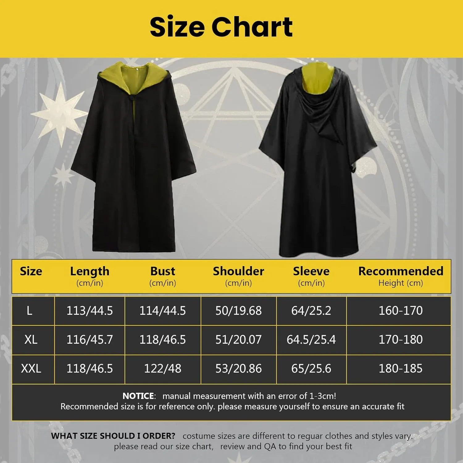 Wizard Costume Cosplay Set, Wizard Cloak Robe for Adults Teens, Wizarding Halloween Costume Accessories for Party