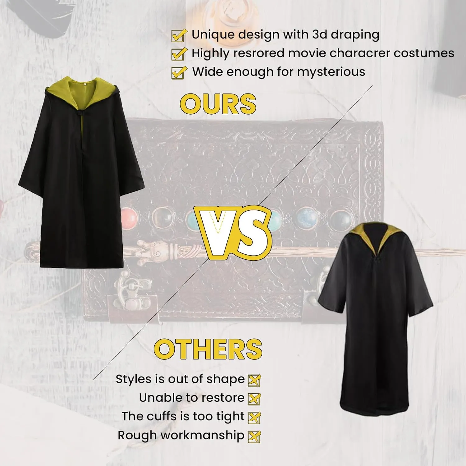 Wizard Costume Cosplay Set, Wizard Cloak Robe for Adults Teens, Wizarding Halloween Costume Accessories for Party