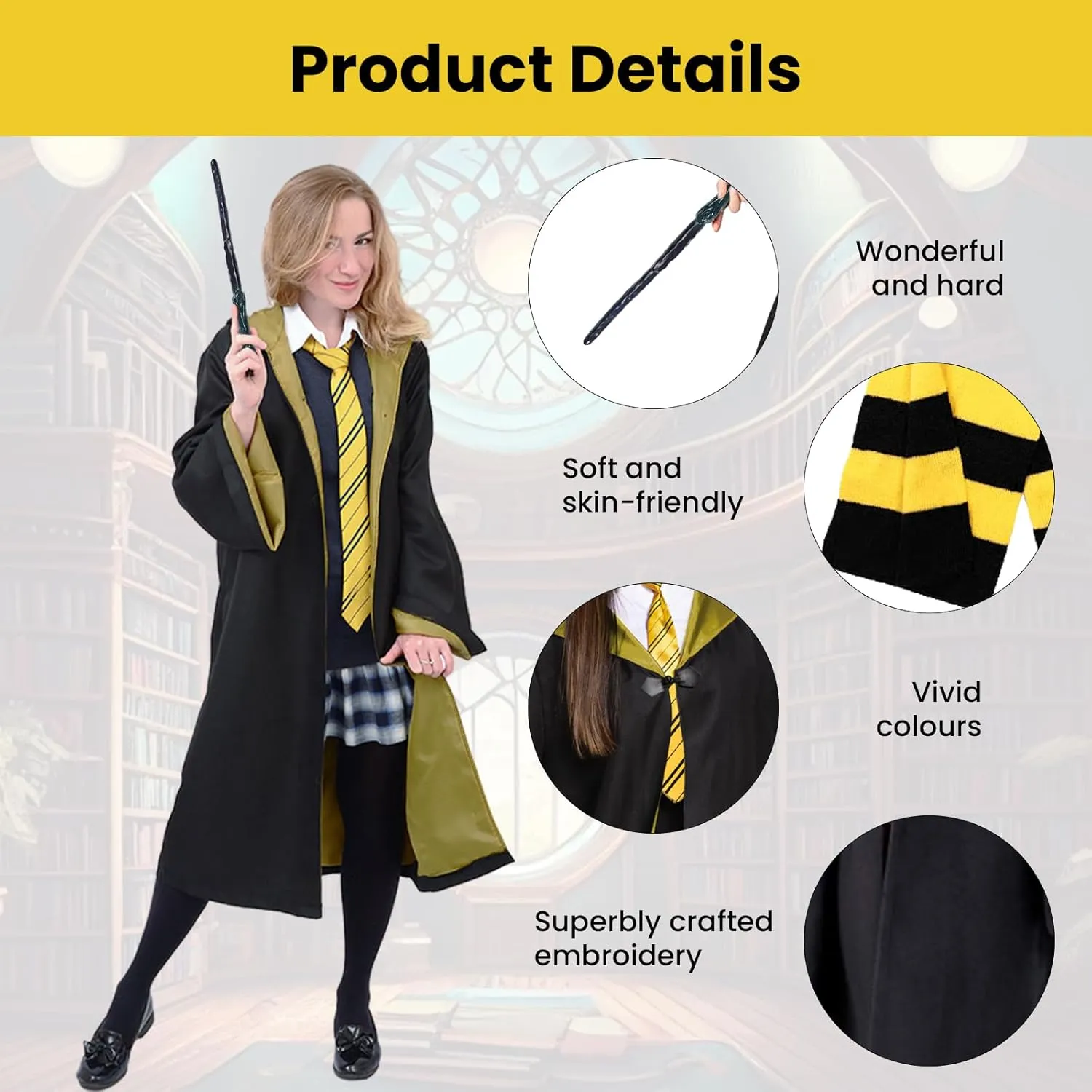 Wizard Costume Cosplay Set, Wizard Cloak Robe for Adults Teens, Wizarding Halloween Costume Accessories for Party