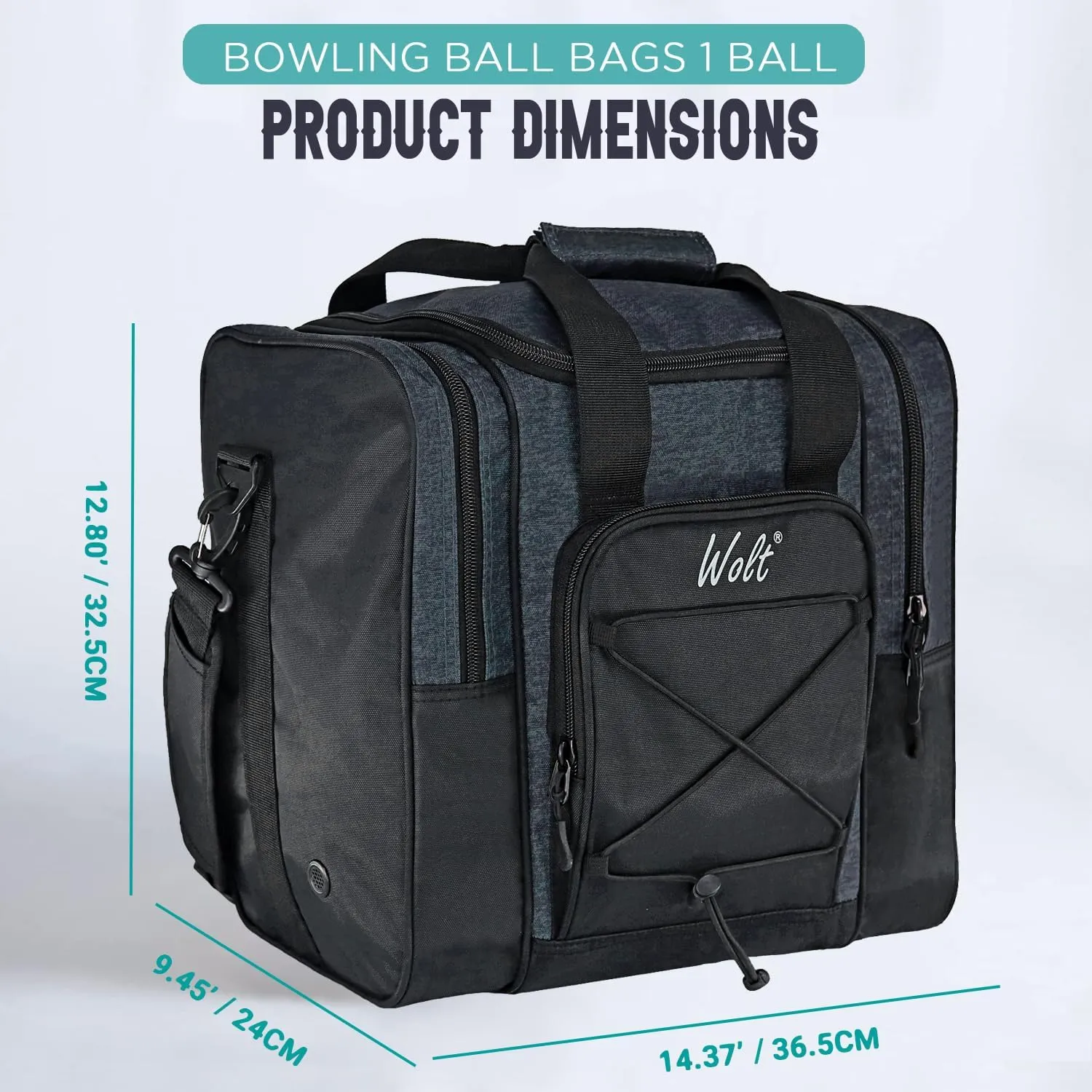 WOLT Bowling Ball Bag for Single Ball - Bowling Ball Tote Bag with Padded Ball Holder, 2 Pockets fit Bowling Shoes Up to Mens Size 14 and Accessories