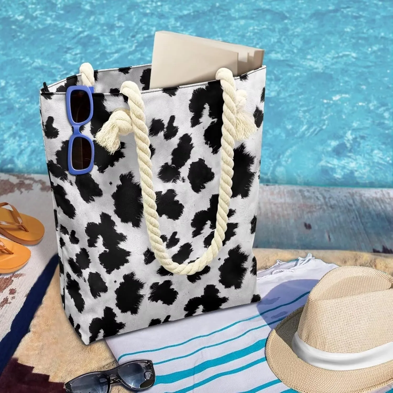 Women Tote Bags, Large Beach Bag with Zipper Beach Tote Bags Handbag Weekender Bags for Travel Vacation