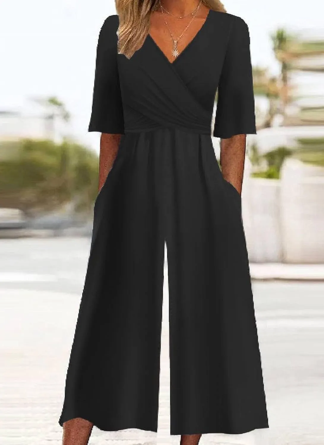 Women's 2025 Jumpsuits Dressy Casual Black One Piece Outfits Half Sleeve V Neck White Floral Print Pants Rompers