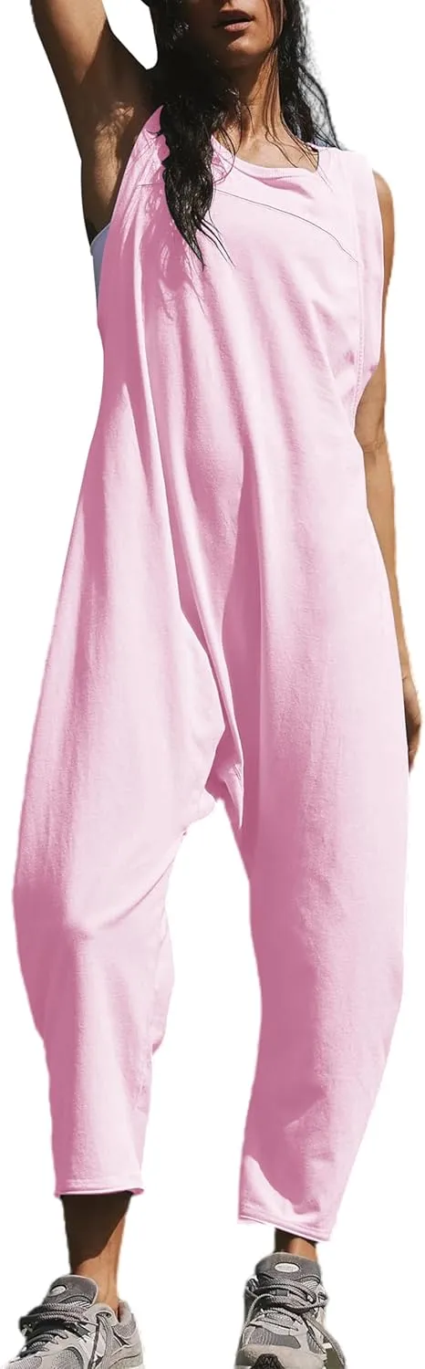 Womens Casual Jumpsuits Twisted Back Onesie Rompers Sleeveless Baggy Loose Fit Overalls Jumpers