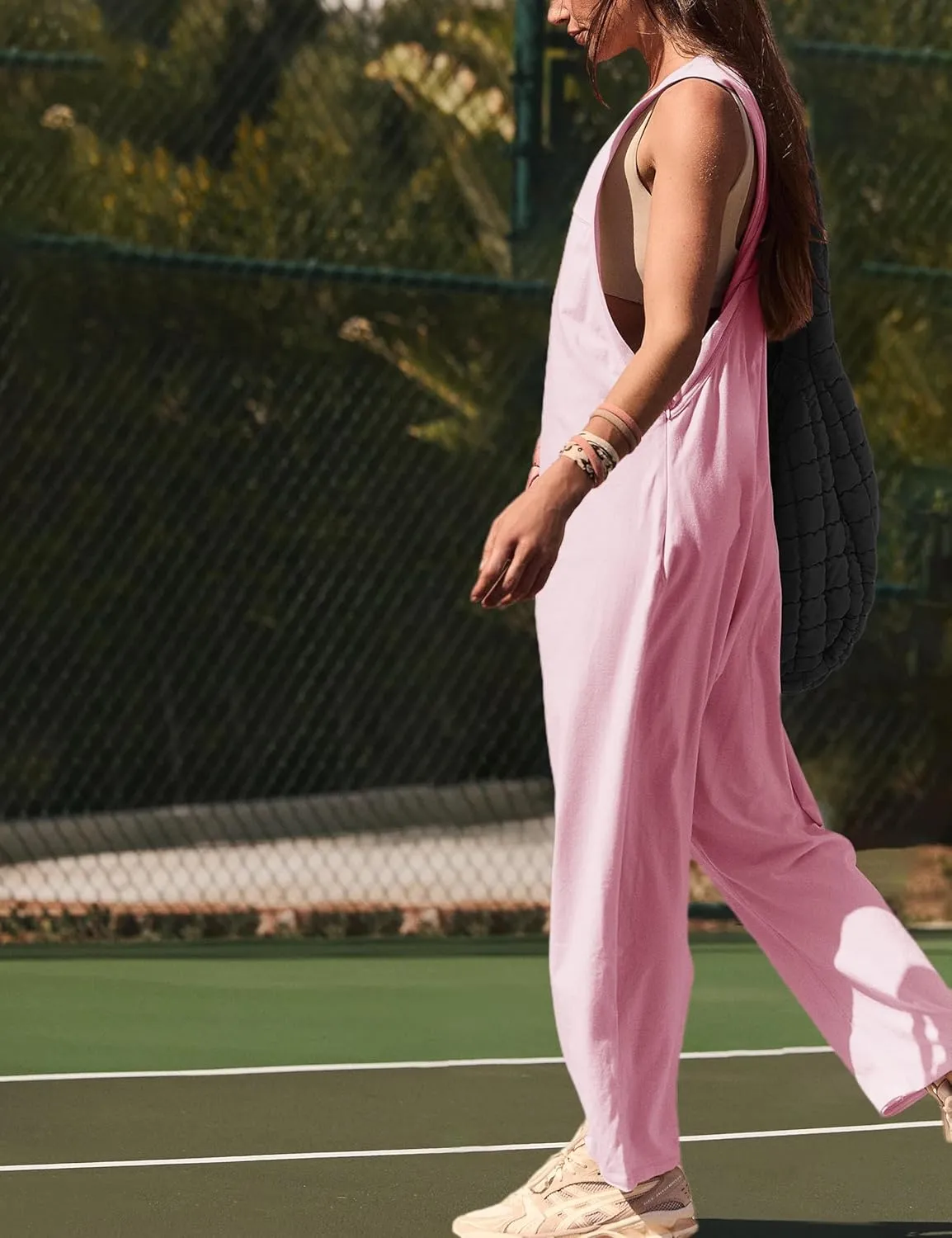 Womens Casual Jumpsuits Twisted Back Onesie Rompers Sleeveless Baggy Loose Fit Overalls Jumpers
