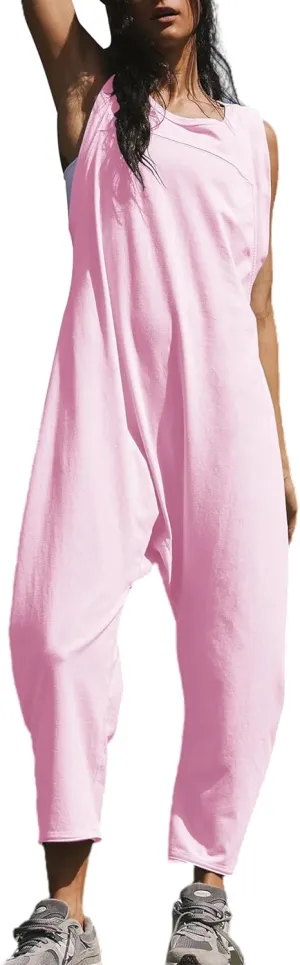 Womens Casual Jumpsuits Twisted Back Onesie Rompers Sleeveless Baggy Loose Fit Overalls Jumpers