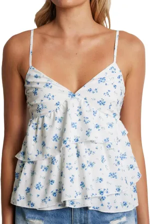 Women's Cute Camisoles Tops Floral Pattern Spaghetti Straps Ruffled Cami Tank Summer Sleeveless Tops