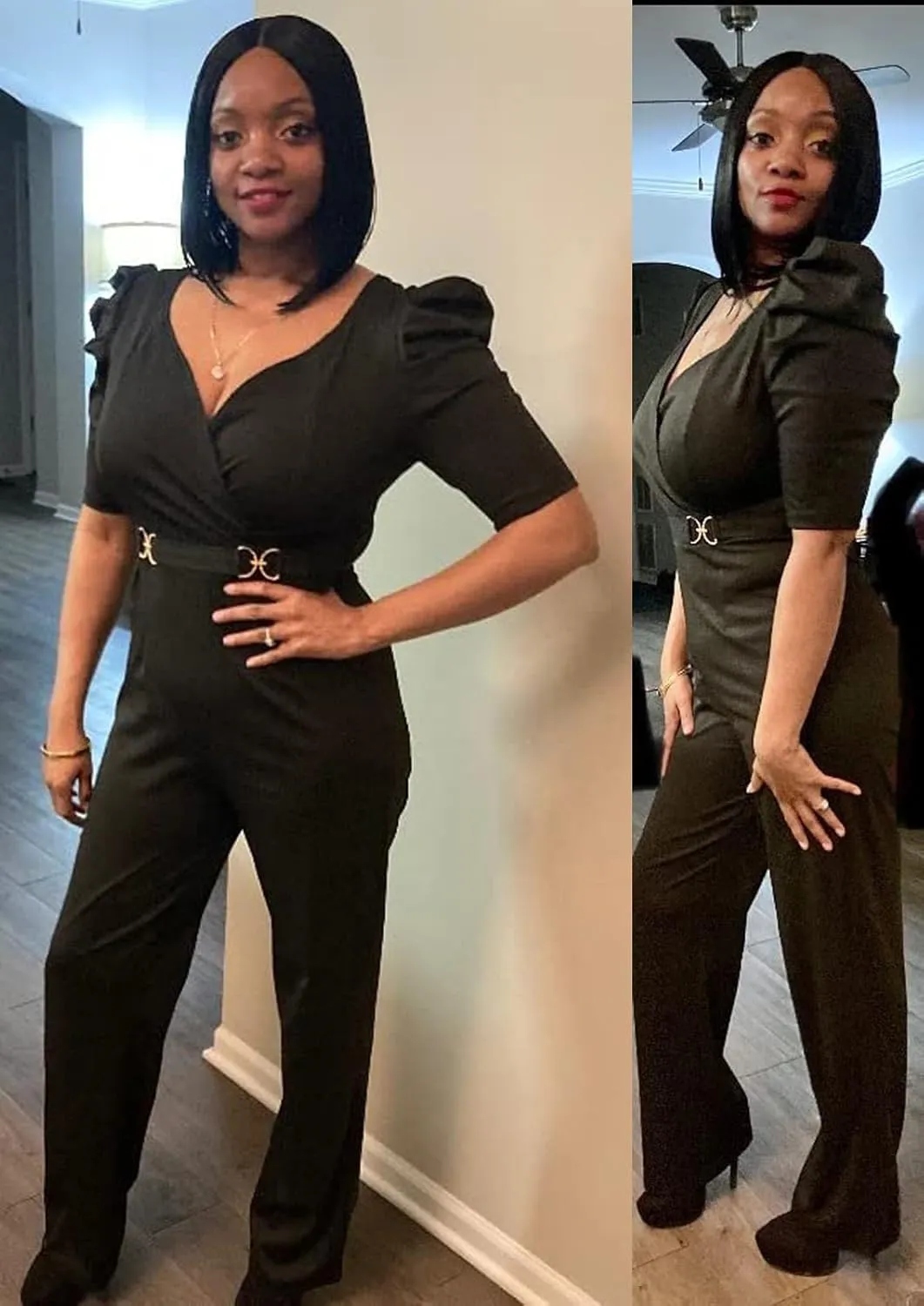Women's Dressy Wide Leg Jumpsuit Elegant Classy Button Down Evening Party Wedding Guest Pant Suits