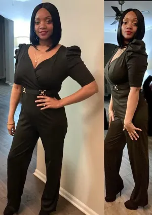 Women's Dressy Wide Leg Jumpsuit Elegant Classy Button Down Evening Party Wedding Guest Pant Suits