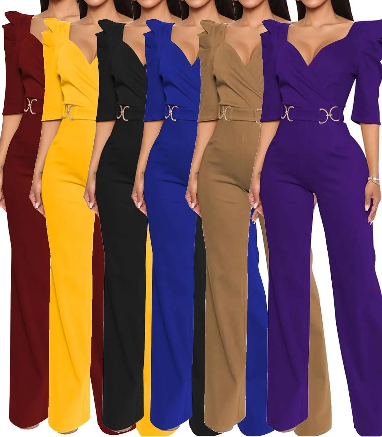 Women's Dressy Wide Leg Jumpsuit Elegant Classy Button Down Evening Party Wedding Guest Pant Suits
