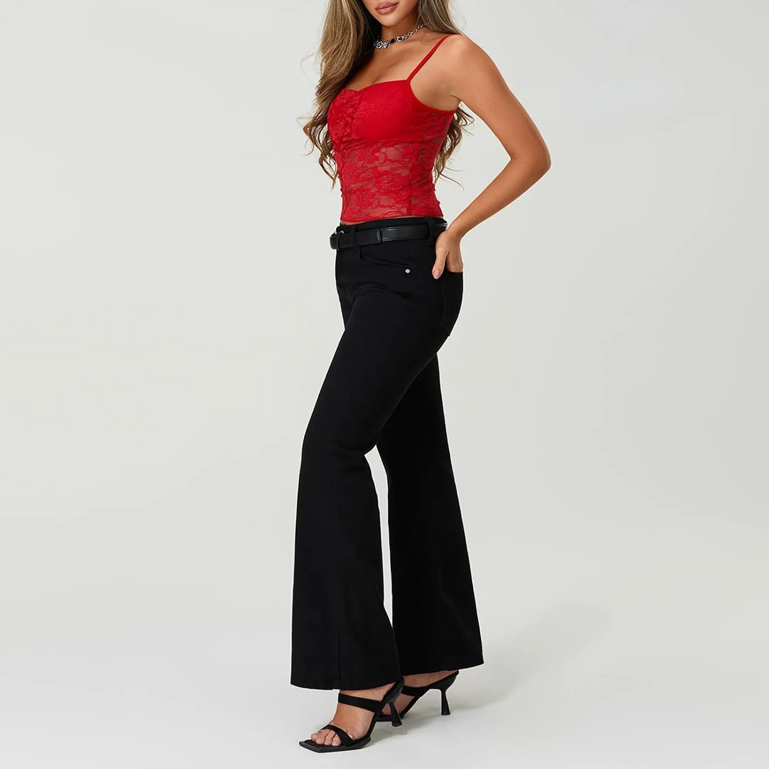 Women's Lace Cami Tops Sleeveless Spaghetti Strap Tank Top Floral Mesh Slim Fit T-Shirts Camisole Summer Vest
