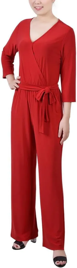 Womens Petites Matte Jersey Belted Jumpsuit