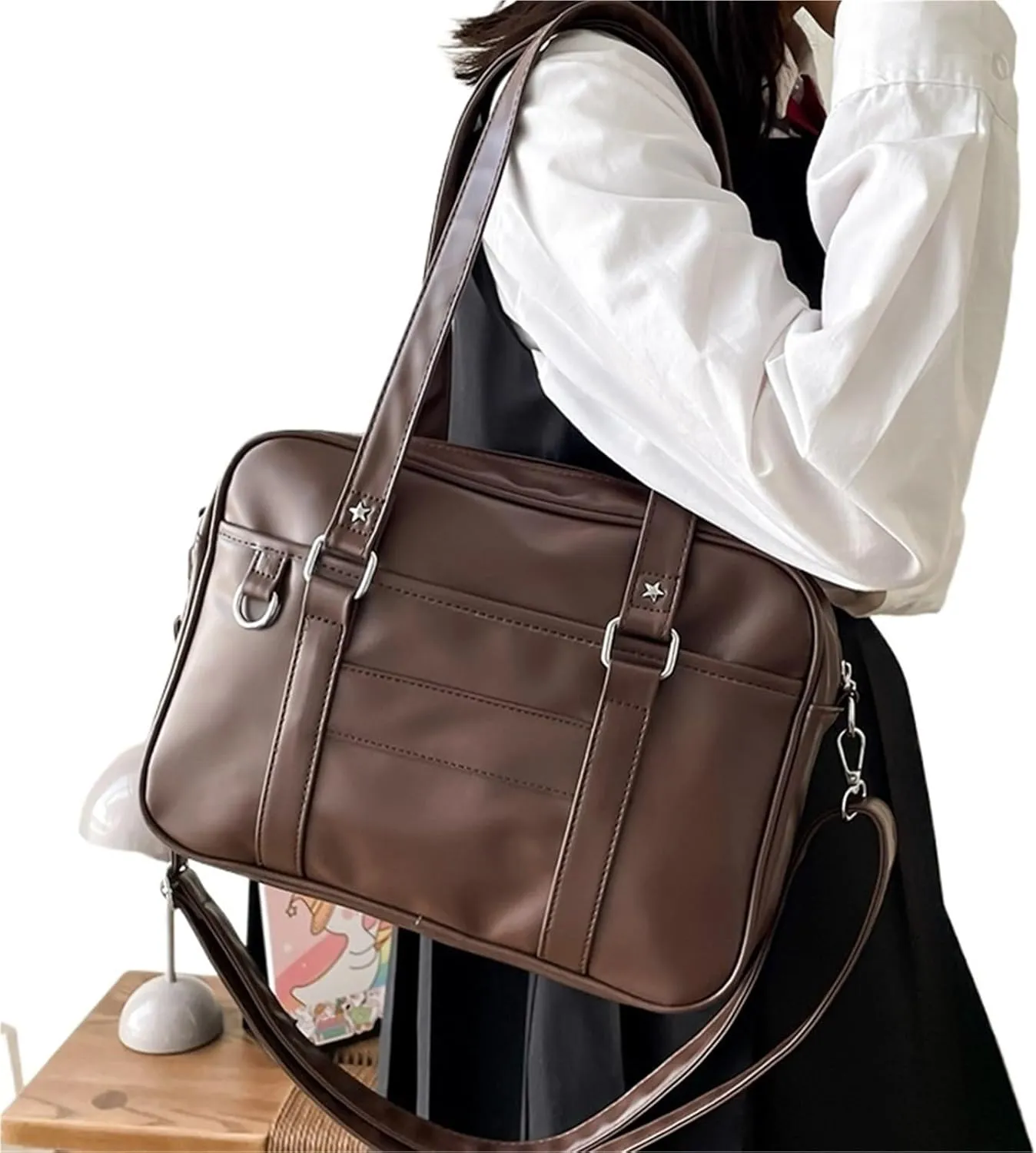 Women's PU Leather Shoulder Bag  Simple Crossbody Bag For High School Students, Itabag Style(Brown)
