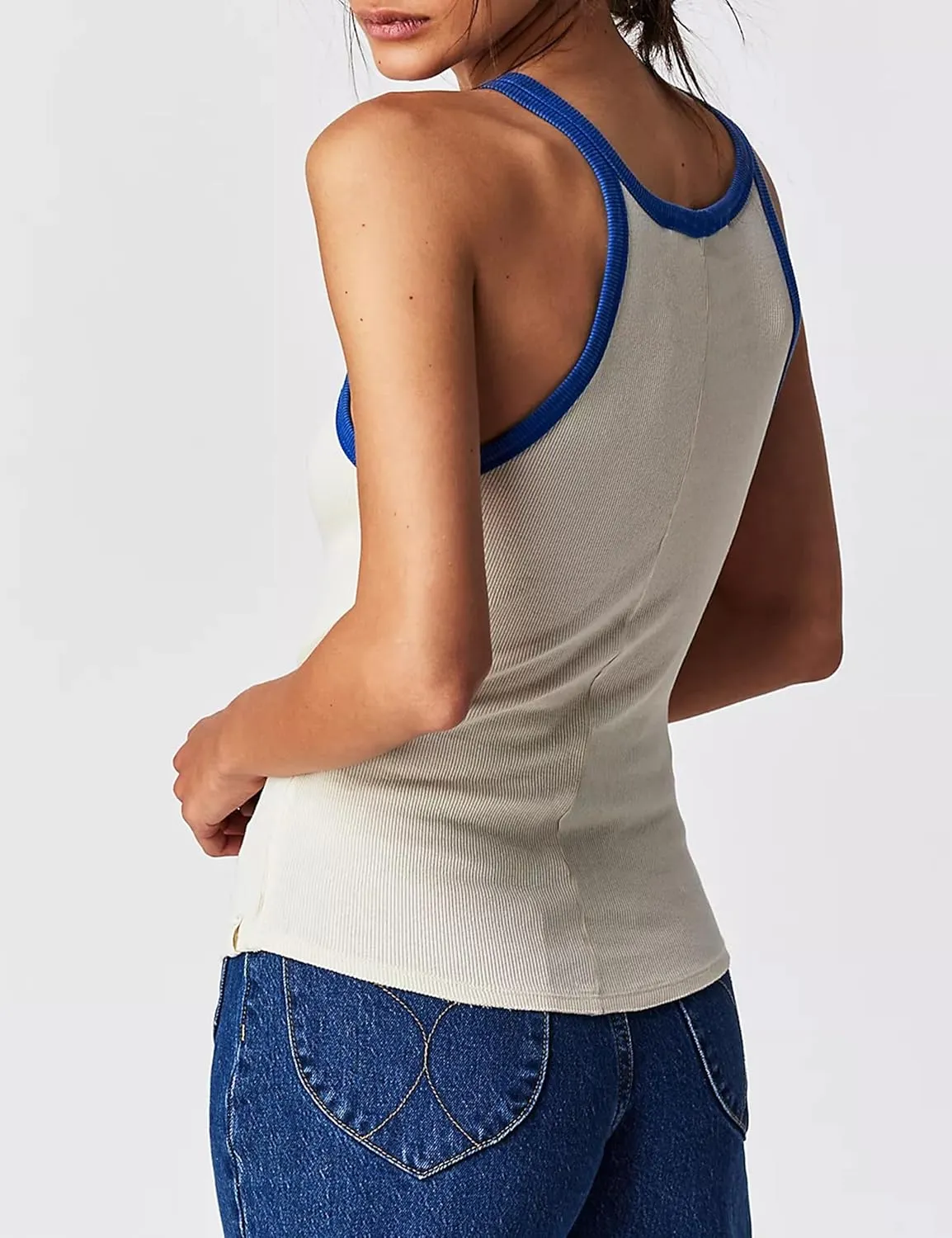 Womens Racerback Cami Tank Top Color Block Scoop Neck Ribbed Knit Camisole Sleeveless Cami Shirt Y2k Summer Tops