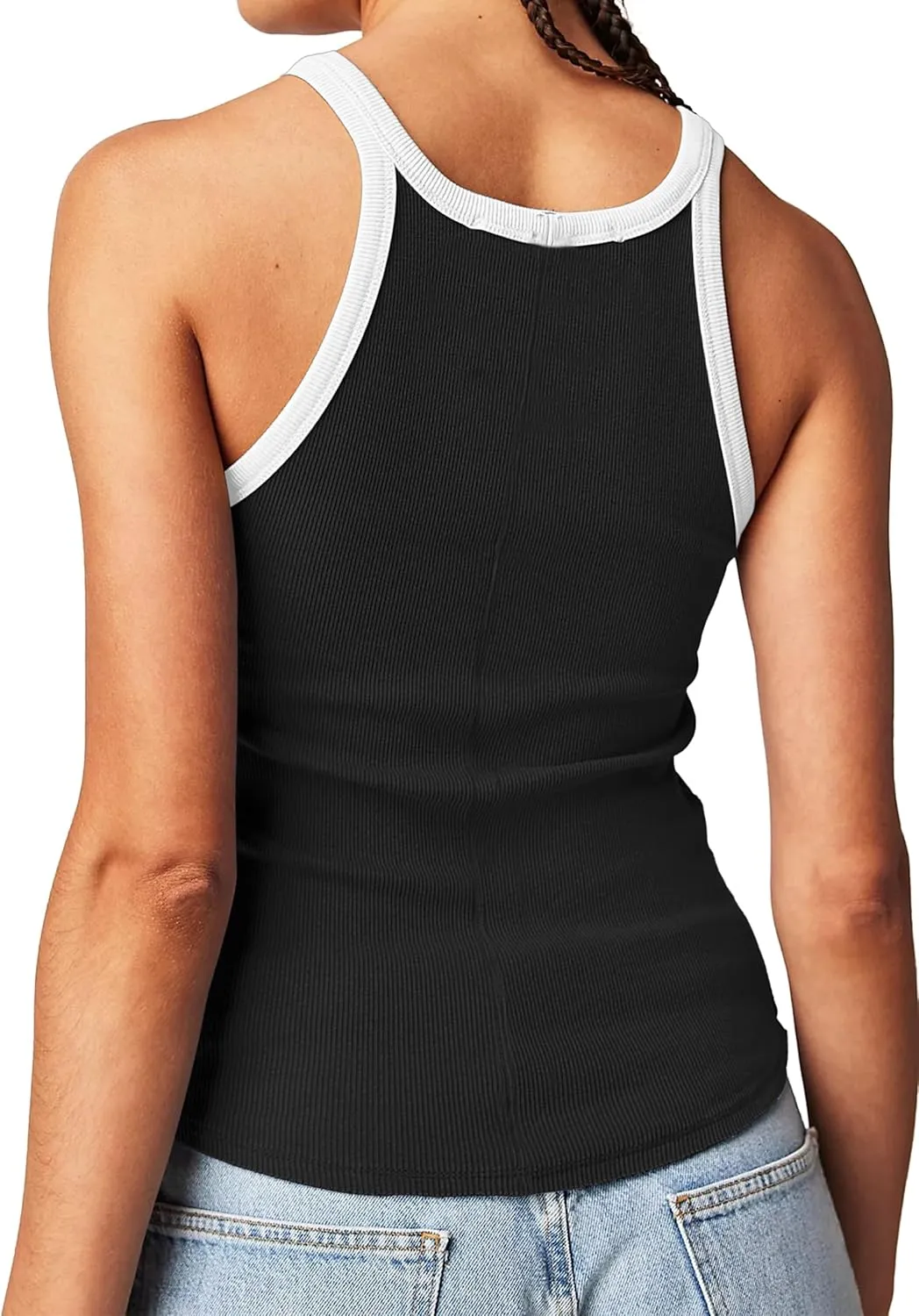 Womens Racerback Cami Tank Top Color Block Scoop Neck Ribbed Knit Camisole Sleeveless Cami Shirt Y2k Summer Tops