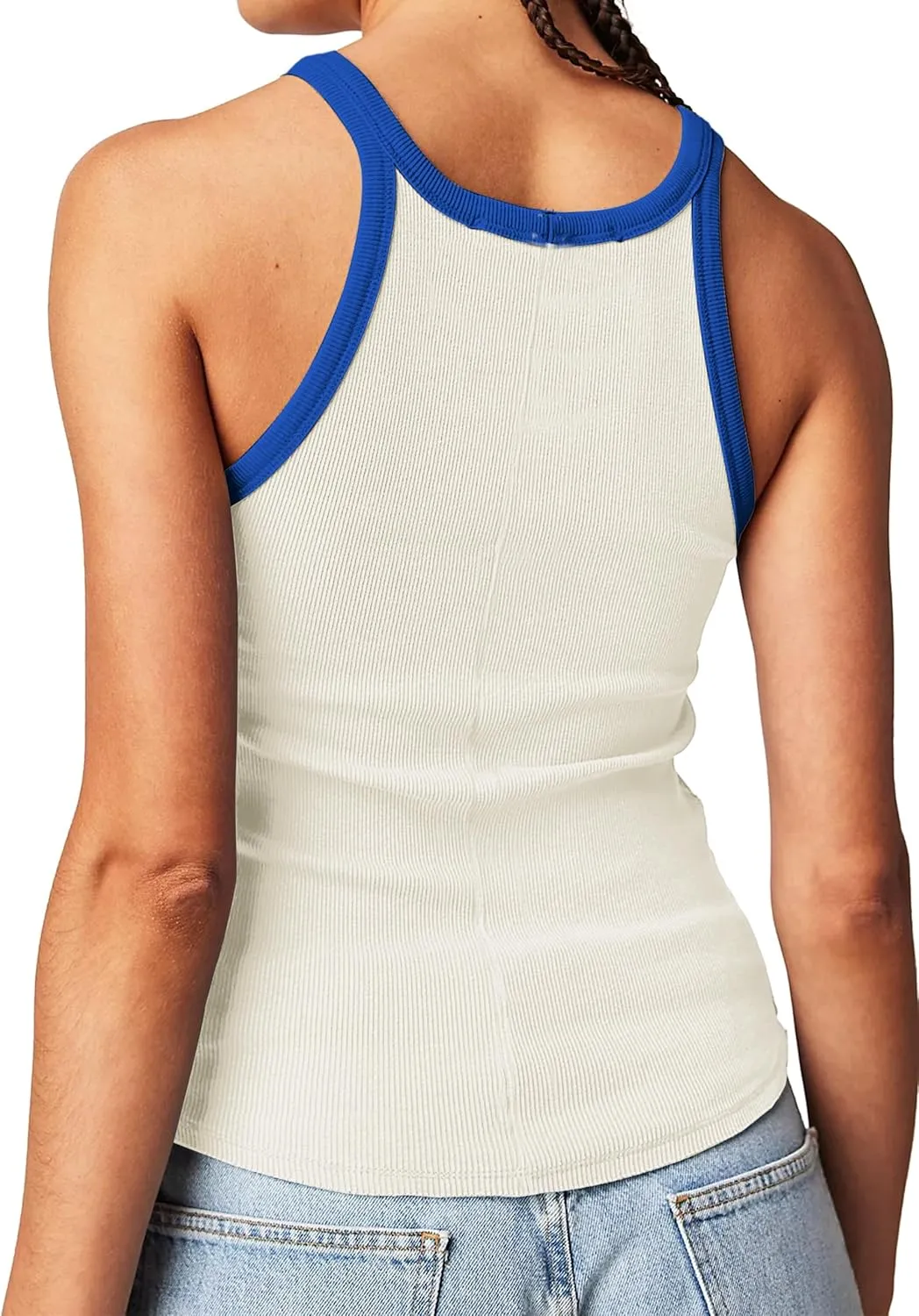 Womens Racerback Cami Tank Top Color Block Scoop Neck Ribbed Knit Camisole Sleeveless Cami Shirt Y2k Summer Tops