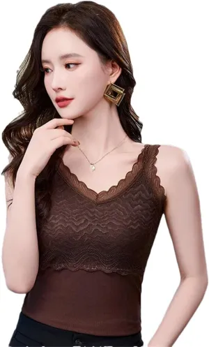 Women's Sexy Knitted Thread Lace Camisole Vest V-Neck Tank Tops Summer Camis Tops