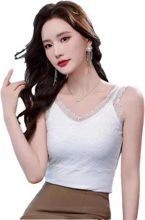 Women's Sexy Knitted Thread Lace Camisole Vest V-Neck Tank Tops Summer Camis Tops