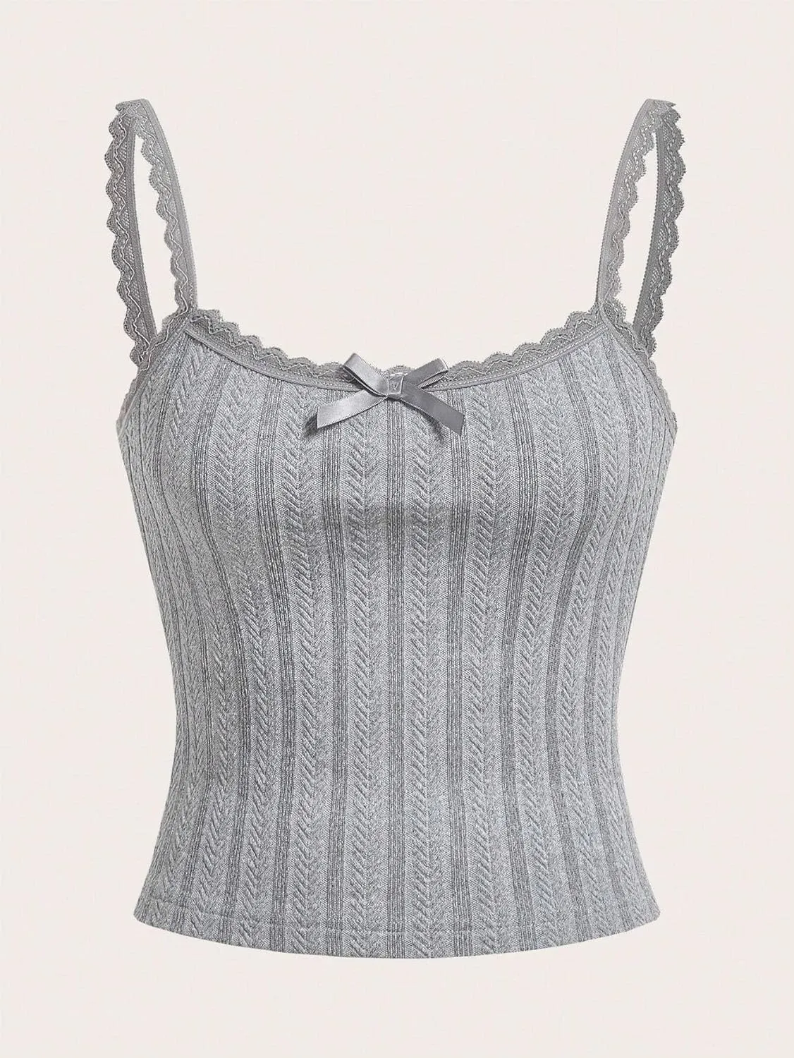Women's Shirts 3pcs Bowknot Decorated Lace Trimmed Camisole Camis Tops Fashion Camis Tank Tops