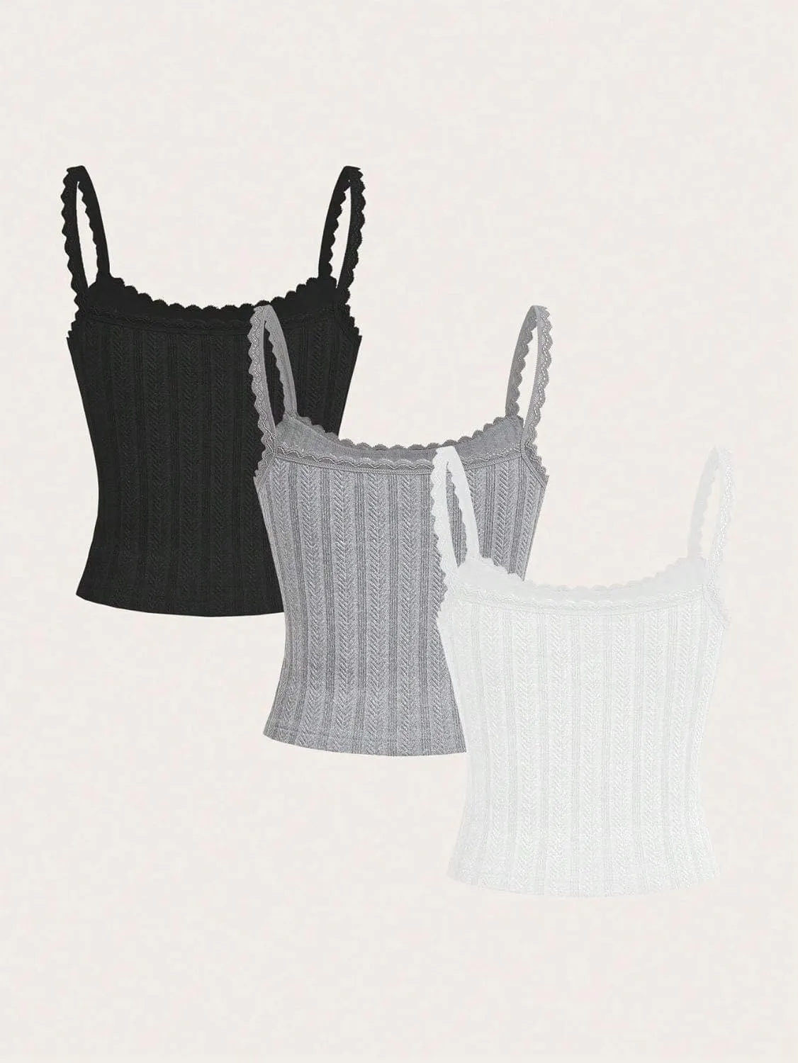 Women's Shirts 3pcs Bowknot Decorated Lace Trimmed Camisole Camis Tops Fashion Camis Tank Tops