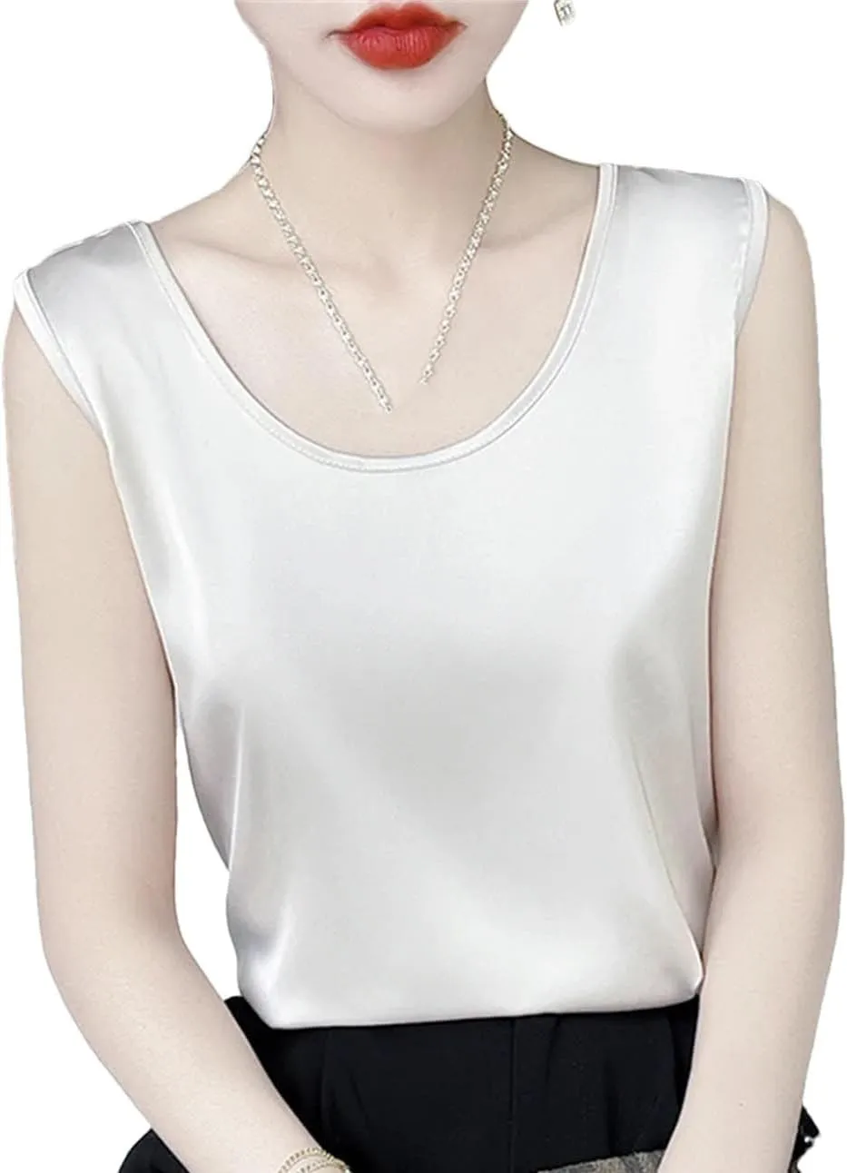 Women's Silk Satin Tank Tops for Women Trendy Summer Casual Crop Camisole Office Sexy Top
