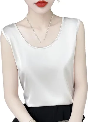 Women's Silk Satin Tank Tops for Women Trendy Summer Casual Crop Camisole Office Sexy Top