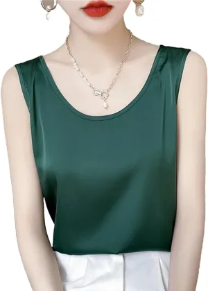 Women's Silk Satin Tank Tops for Women Trendy Summer Casual Crop Camisole Office Sexy Top