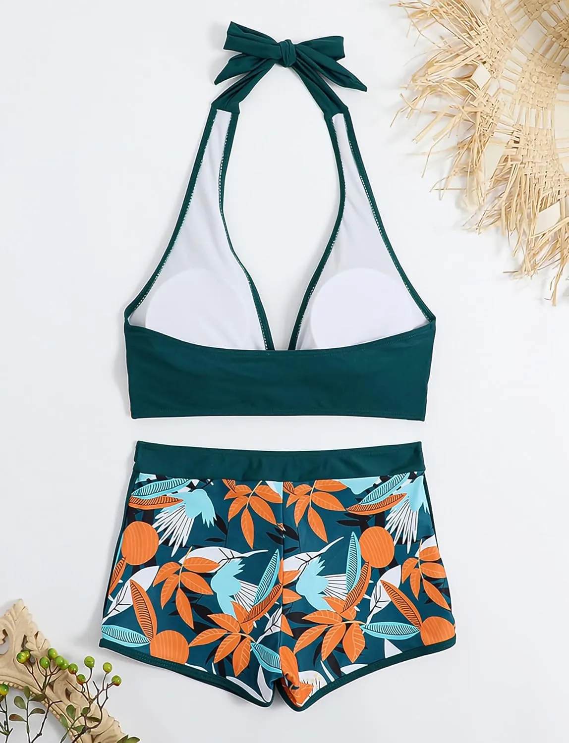 Women's Two Piece Halter Swimsuit V Neck Push Up Bikini Set Swimwear with Boyshorts Swimwear for Swimming Pool